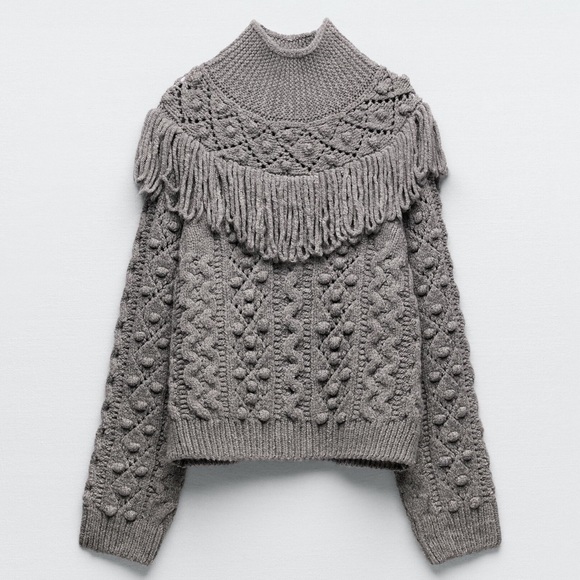 Zara Fringe Knit Sweater, Small, Gray, Blogger Favorite - Picture 6 of 15